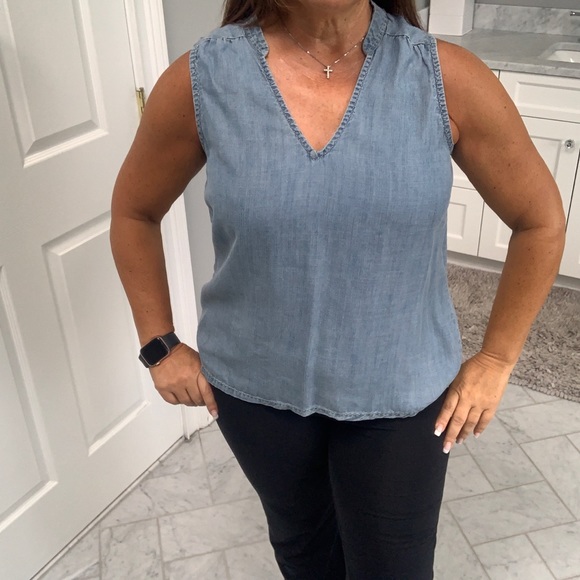 Michael Stars Denim Lace-up Back Tank - Picture 3 of 8